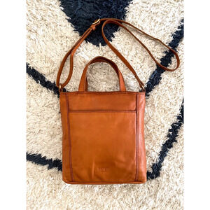 MARGOT Anna leather Crossbody shoulder, small hand Tote in Cognac